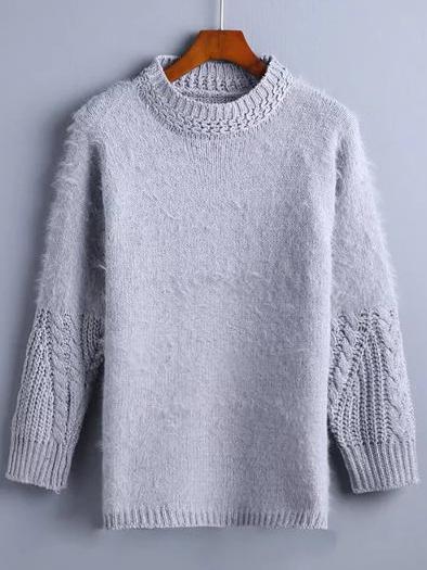 Shein Grey Mock Collar Shaggy Sweater