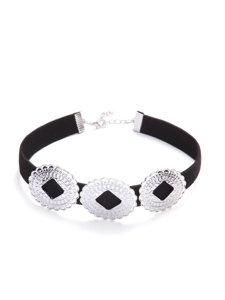 Shein Black Rounds Embellished Suede Choker