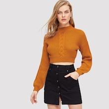 Shein Mock-neck Mixed Knit Crop Jumper