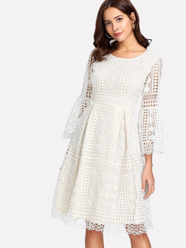 Shein Guipure Lace Overlay Fit & Flare Dress