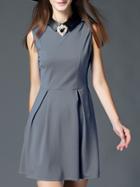 Shein Grey Lapel Sleeveless Contrast Pu Beading Dress