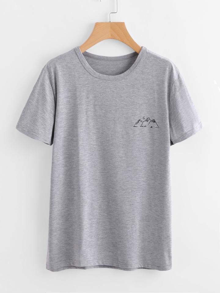 Shein Mountain Print Marled T-shirt