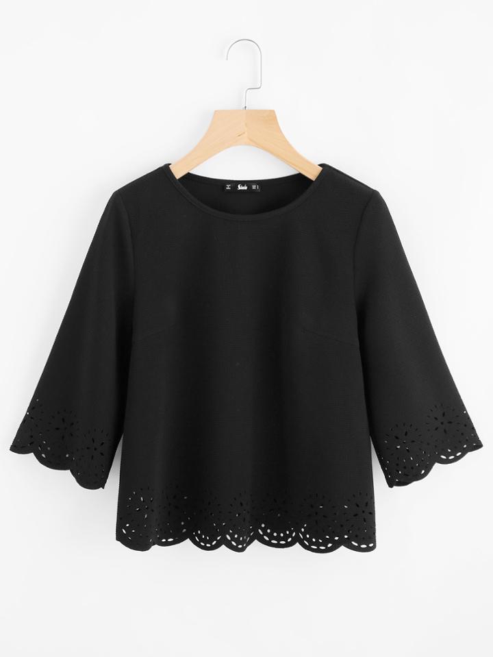 Shein Scallop Laser Cut Textured Blouse