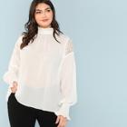 Shein Plus Frill Cuff And Neck Lace Insert Blouse