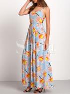 Shein Floral Print In Blue Cut-out Waist Strap Maxi Dress