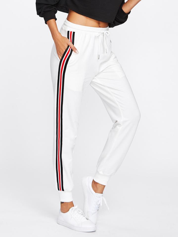 Shein Striped Tape Side Drawstring Sweatpants