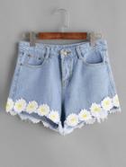 Shein Light Blue Appliques Raw Hem Denim Shorts