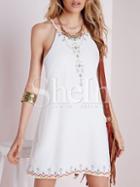 Shein White Spaghetti Strap Backless Embroidery Slip Dress