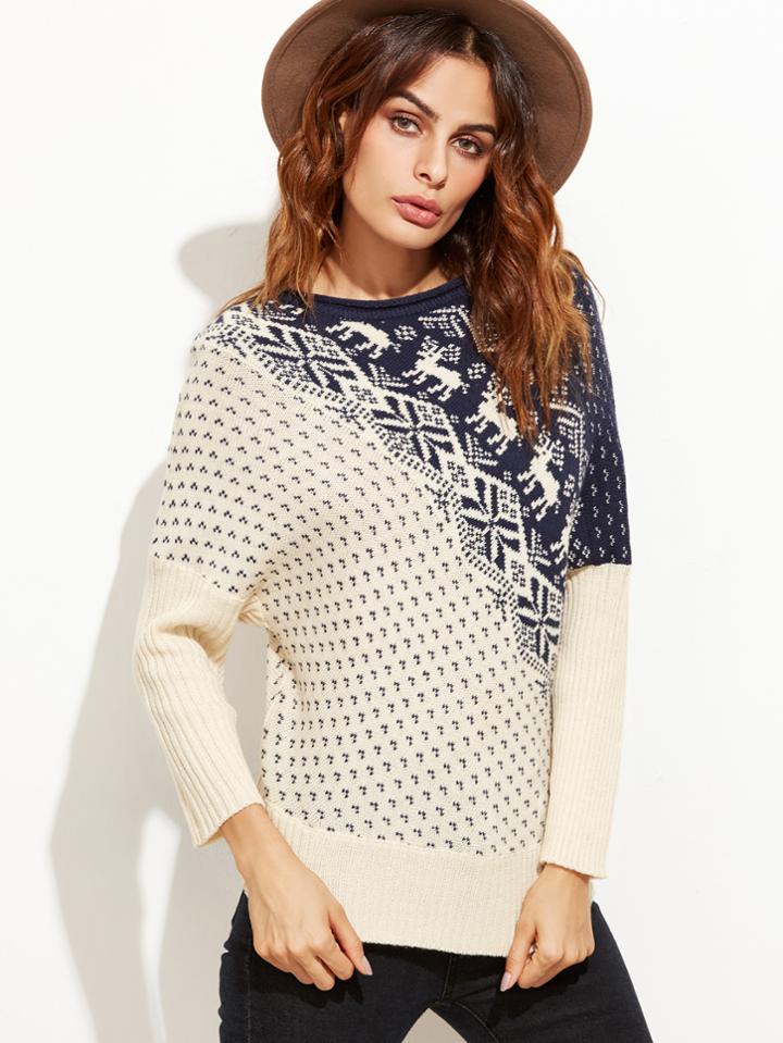 Shein Contrast Dolman Sleeve Christmas Sweater