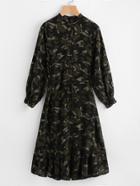 Shein Lantern Sleeve Frill Hem Camo Shirt Dress