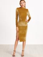Shein Mustard Mock Neck Split Side Velvet Dress
