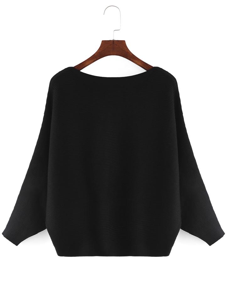 Shein Black Boat Neck Batwing Sleeve Crop Knitwear