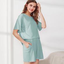 Shein Lettuce Hem Top & Shorts Pj Set