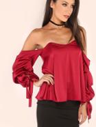 Shein Burgundy Billow Sleeve Off The Shoulder Top