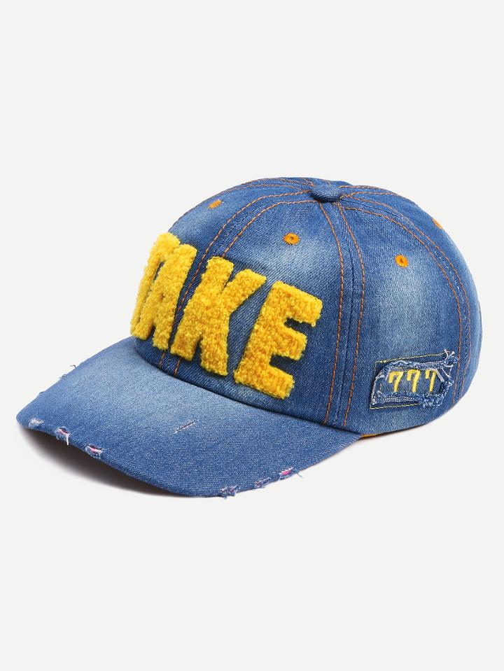 Shein Blue Embroidered Letters Denim Baseball Cap