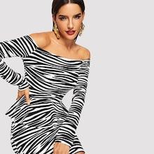 Shein Animal Print Off Shoulder Peplum Tee