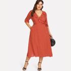 Shein Plus Ruffle V-neck Polka Dot Wrap Dress