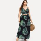 Shein Plus Palm Leaf Wrap Cami & Skirts Co-ord