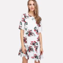Shein Drop Waist Flower Print Dress