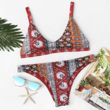 Shein Flower Print Adjustable Straps Bikini Set