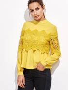 Shein Yellow Embroidered Lace Applique Babydoll Blouse