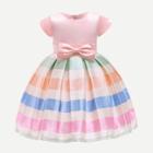 Shein Toddler Girls Bow Front Colourful Striped Dress