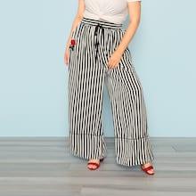 Shein Plus Drawstring Waist Striped Wide Leg Pants