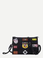 Shein Black Logo Patch Zip Closure Crossbody Bag