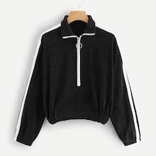 Shein Striped Tape Sleeve Corduroy Sweatshirt