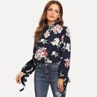 Shein Floral Print Knot Sleeve Blouse