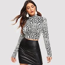 Shein Mock-neck Zebra Print Tee