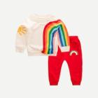 Shein Toddler Girls Rainbow Stripe Sweatshirt With Pants