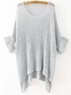 Shein Grey Round Neck Split Loose Knit Sweater