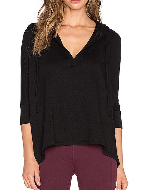 Shein Black Hooded Split Loose T-shirt