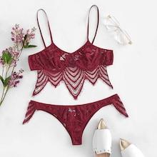 Shein Plus Asymmetrical Eyelash Lace Lingerie Set