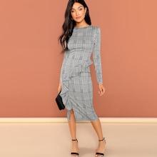 Shein Ruffle Detail Split Plaid Dress