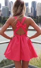 Shein Red Tying Criss Cross Back Bow Pleated Dress