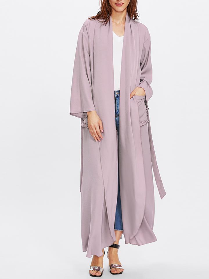 Shein Frilled Pocket Front Shawl Collar Abaya