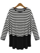Shein Black White Striped Long Sleeve Loose T-shirt