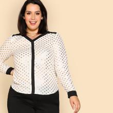 Shein Plus Contrast Panel Polka Dot Blouse