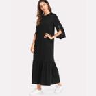 Shein Pearl Beading Split Sleeve Pep Hem Dress