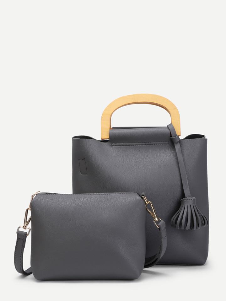 Shein Tassel Detail Pu Combination Bag 2pcs