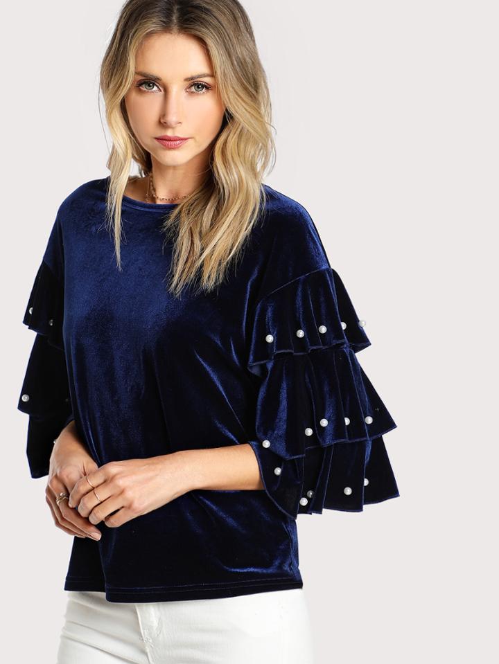 Shein Pearl Beading Layered Sleeve Top