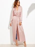 Shein Pink Shawl Collar Self Tie Cuff Buckle Silky Duster Coat