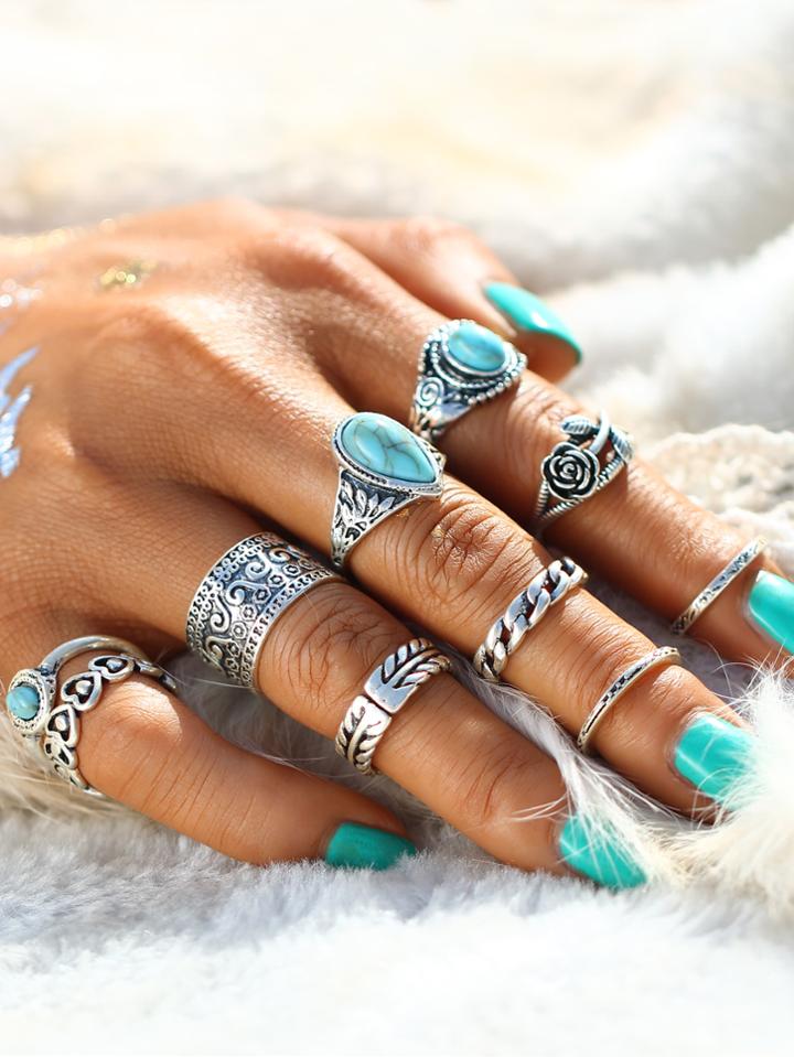 Shein Boho Stone Ring Set 10pcs