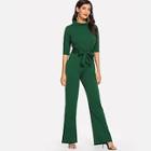 Shein Tie Waist Stand Neck Wide Leg Jumpsuit