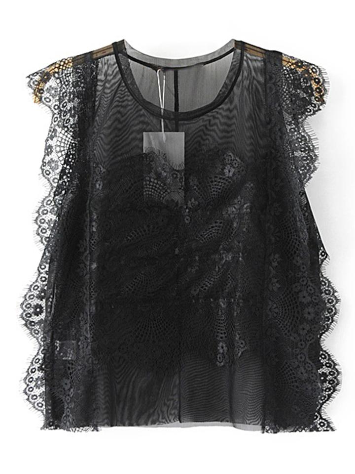 Shein Contrast Lace Sleeveless Mesh Top