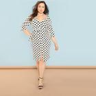 Shein Plus Split Front Belted Polka Dot Dress