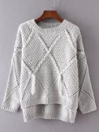 Shein Grey Diamond Pattern Tassel Dip Hem Sweater