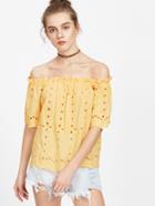 Shein Eyelet Embroidered Ruffle Bardot Top